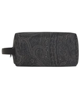 Etro Medium Nylon Pouch With Handle And Arnica Motif - Gray