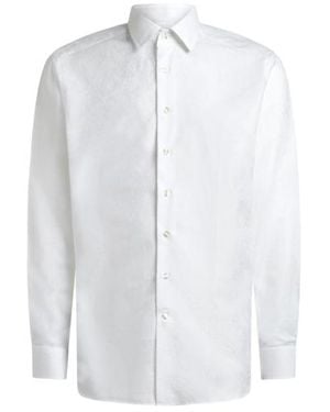 Etro Cotton Jacquard Shirt With Paisley Foliage Motif - White
