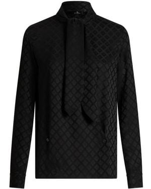 Etro Jacquard Scarf-Collar Shirt - Black