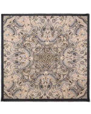 Etro Wool, Cashmere And Silk Shawl With Paisley And Leopard Motif - Metallic