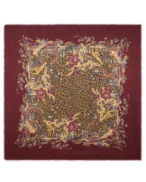 Etro Modal And Cashmere Jacquard Shawl With Leopard Motif - Brown