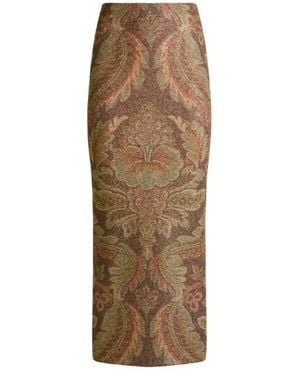 Etro Jersey Midi Skirt With Floral Motif - Natural
