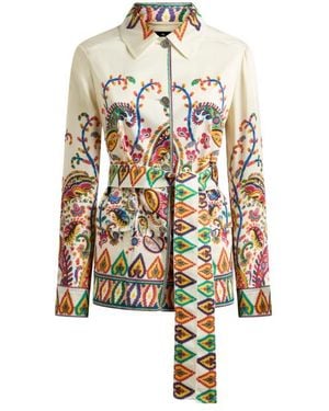 Etro Silk Field Jacket With Placed Floral Paisley Print - White
