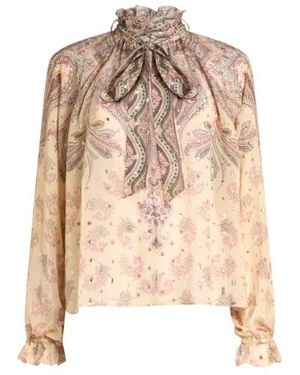 Etro Silk Blouse With Scarf And Placed Print - Natural