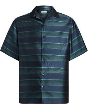Etro Striped And Safari-Print Bowling Shirt - Blue