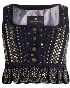 Etro Cropped Leather Waistcoat With Studs - Black