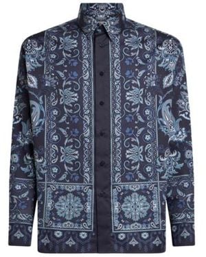 Etro Cotton Shirt With Placed Print - Blue