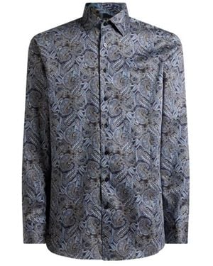 Etro Cotton Shirt With Paisley Print - Blue