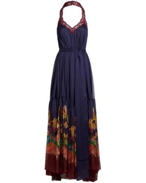 Etro Boho Dress With Open Back And Flounce - Blue