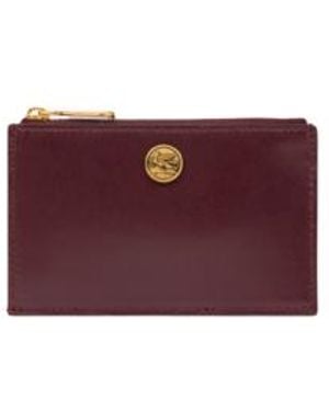 Etro Leather Card Holder With Pegaso Button - Purple