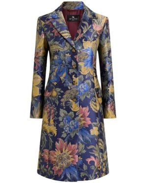Etro Cotton-Blend Jacquard Coat With Floral Motif - Blue