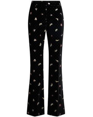 Etro Cotton Velvet Pants With Flower And Animal Motif - Black
