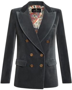 Etro Double-Breasted Velvet Jacket - Blue