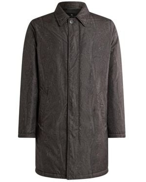 Etro Padded Raincoat With Arnica Motif - Gray
