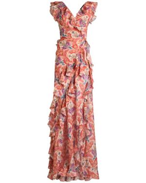 Etro Long Dress With Ruffles And Cut-Out - Red