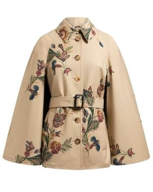 Etro Cape-Style Trench Coat With Floral Print - Natural