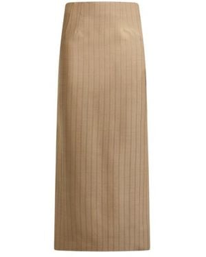 Etro Wool Jacquard Midi Skirt With Striped Pattern - Natural