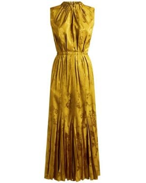 Etro Long Dress With Leafy Jacquard Motif - Metallic
