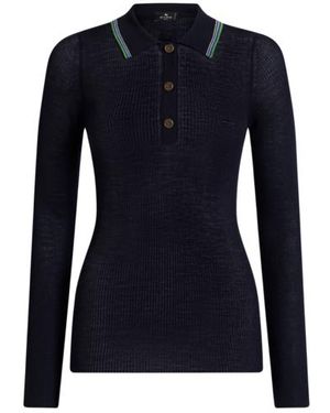Etro Knit Wool Jacquard Polo Shirt - Blue