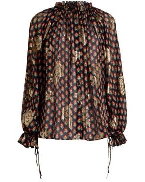 Etro Silk Shirt With Fil Coupé Roses And Tie-Inspired Motif - Brown