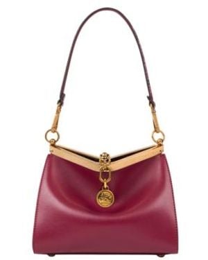 Etro Small Leather Vela Bag With Elaphe Snakeskin Handle - Red
