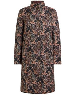 Etro Quilted Coat With Floral Paisley Motif - Brown