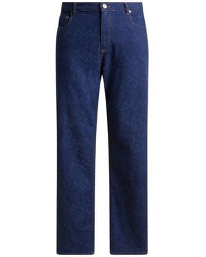 Etro Straight-Leg Jacquard Denim Jeans With Floral Paisley Motif - Blue