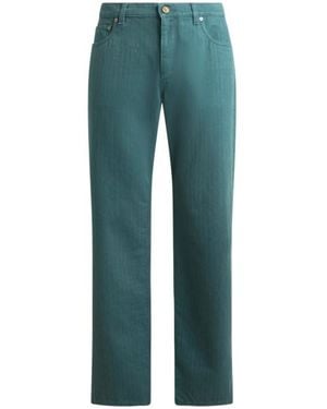 Etro Straight-Leg Denim Jeans With Chevron Motif - Green