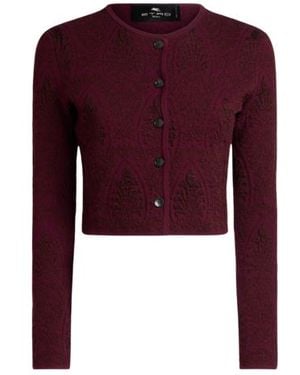 Etro Cropped Jacquard Cardigan With Medallion Motif - Purple