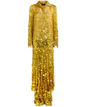 Etro Long Silk Dress With Sequin Embroidery - Metallic
