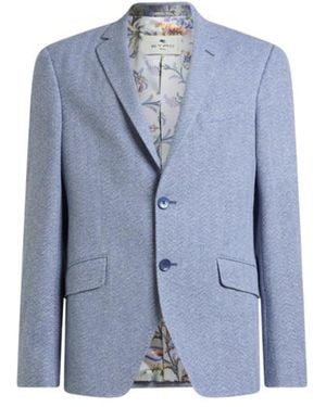 Etro Single-Breasted Cotton And Linen Jersey Jacket With Chevron Motif - Blue