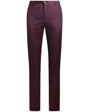 Etro Straight-Leg Wool Jacquard Pants With Paisley Motif - Purple