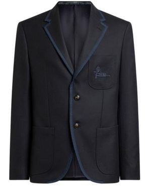 Etro Veste Droite En Laine À Logo Pegaso, Homme, Taille - Bleu