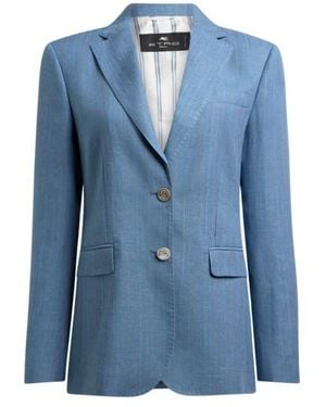 Etro Single-Breasted Striped Jacket With Pegaso Buttons - Blue