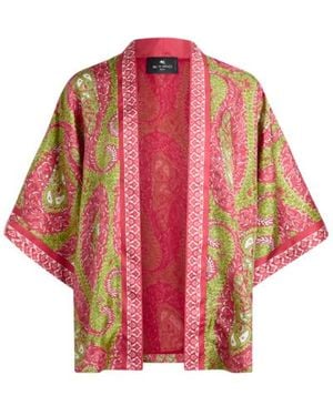 Etro Silk Twill Kesa With Paisley Foliage Motif - Red