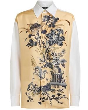 Etro Cotton And Silk Shirt With Placed Floral Print On The Front - White
