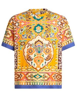 Etro Cotton And Linen T-Shirt With Print - Metallic