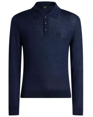 Etro Pull Polo En Laine Et Soie, Homme, Taille - Bleu