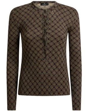 Etro Pull Côtelé À Col Tunisien Et Micro-Motif À Losanges, Femme, Taille - Vert