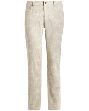 Etro Cotton Gabardine Jacquard Pants With Floral Motif - Natural