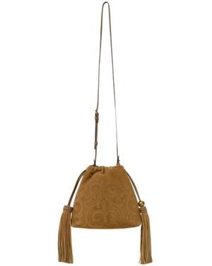 Etro Mini Suede Kalispera Bag With Patch And Tassels - Metallic