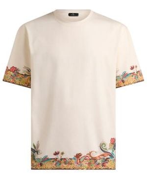 Etro Cotton Jersey T-Shirt With Placed Paisley Print - White
