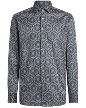 Etro Cotton Shirt With All-Over Print - Blue