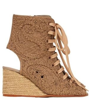 Etro X Castañer Peep-Toe Paisley Ankle Boots - Brown