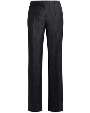 Etro Wool Jacquard Pants With Arnica Motif - Blue