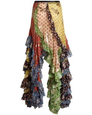 Etro Short Silk Skirt With Ruffle And Tie-Inspired Motif - White