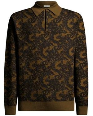 Etro Polo À Manches Longues En Jacquard Piqué De Laine Mélangée À Motif Paisley, Homme, Taille - Vert