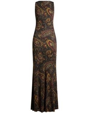 Etro Ribbed Long Dress With Floral Paisley Motif - White