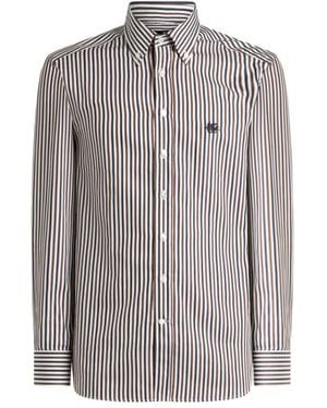 Etro Cotton Shirt With Vertical-Stripe Pattern - Grey