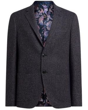 Etro Single-Breasted Wool-Blend Bouclé Jacket - Blue